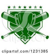 Clipart Of A Green Trophy Cup With Crossed Baseball Bats And Stars Over A Shield Royalty Free Vector Illustration