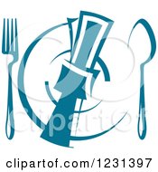 Teal Napkin On A Plate With Silverware