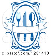 Poster, Art Print Of Blue Banner Over Silverware In A Swirl Frame