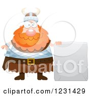 Poster, Art Print Of Happy Red Haired Viking Man With A Stone Tablet Sign