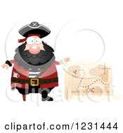 Poster, Art Print Of Happy Pirate Captain With A Treasure Map
