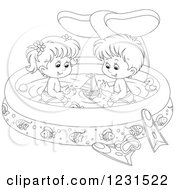 Poster, Art Print Of Outlined Boy And Girl With Toys In A Whale Swimming Pool
