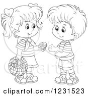 Poster, Art Print Of Outlined Boy And Girl Exchanging An Easter Egg