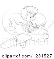 Poster, Art Print Of Outlined Boy Flying A Plane