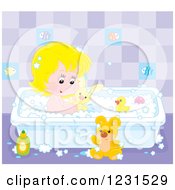 Poster, Art Print Of White Girl Playing With Toys In The Bath Tub