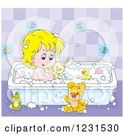 Poster, Art Print Of Caucasian Girl Playing With Toys In The Bath Tub