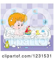 Poster, Art Print Of Caucasian Boy Playing With Toys In The Bath Tub