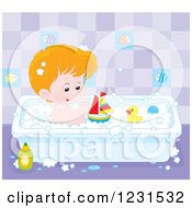 Poster, Art Print Of White Boy Playing With Toys In The Bath Tub