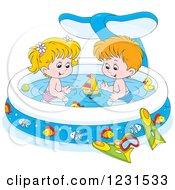 White Boy And Girl With Toys In A Whale Swimming Pool
