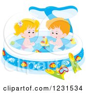 Poster, Art Print Of Caucasian Boy And Girl With Toys In A Whale Swimming Pool