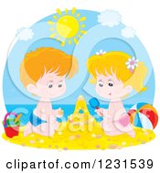 Poster, Art Print Of Caucasian Boy And Girl Making A Sand Castle