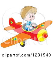Caucasian Boy Flying An Airplane