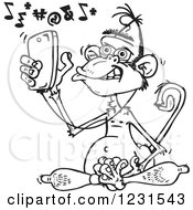 Clipart Of A Black And White Mad Wise Monkey Texting And Listening To Music On A Cell Phone Royalty Free Vector Illustration
