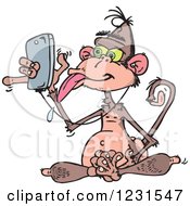 Clipart Of A Drooling Wise Monkey Using A Cell Phone Music Player Royalty Free Vector Illustration