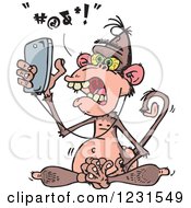 Clipart Of A Furious Wise Monkey Texting And Listening To Music On A Cell Phone Royalty Free Vector Illustration