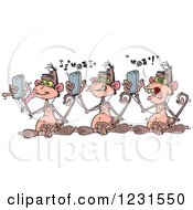 Clipart Of Three Wise Monkeys Using Cell Phone Music Players Royalty Free Vector Illustration