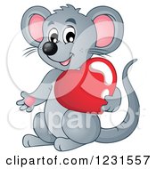 Poster, Art Print Of Cute Gray Mouse Holding A Valentine Heart