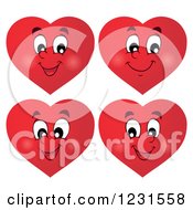 Poster, Art Print Of Red Valentine Heart Emoticon Faces With Different Expressions