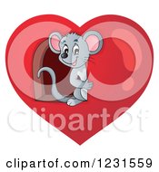Poster, Art Print Of Happy Mouse Looking Through A Window In A Heart