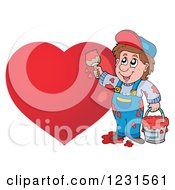 Clipart Of A Young Man Painting A Red Heart Royalty Free Vector Illustration by visekart