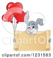 Poster, Art Print Of Valentine Bunny Rabbit With Heart Balloons And A Scroll Sign