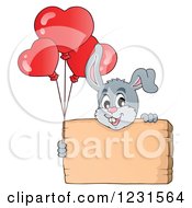 Poster, Art Print Of Valentine Bunny Rabbit With Heart Balloons And A Wood Sign