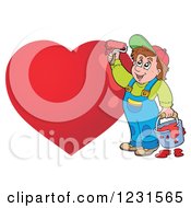 Poster, Art Print Of Happy Man Painting A Red Heart