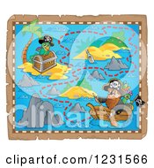 Poster, Art Print Of Pirate Rowing A Boat On A Treasure Map