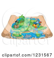 Poster, Art Print Of Pirate Parrot Over A Parchment Treasure Map