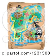 Poster, Art Print Of Parchment Treasure Map With Pirate Parrots