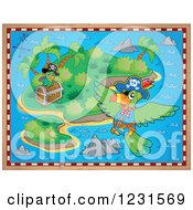Poster, Art Print Of Treasure Map Island With Parrots