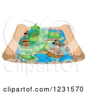 Poster, Art Print Of Pirate Rowing A Boat On A Parchment Treasure Map