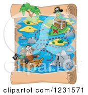 Poster, Art Print Of Pirate Rowing On A Parchment Treasure Map