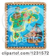 Poster, Art Print Of Pirate On A Boat On A Treasure Map