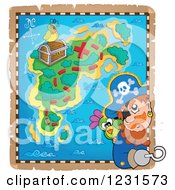 Poster, Art Print Of Captain Pirate Looking Out From A Treasure Map