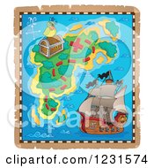 Poster, Art Print Of Pirate Ship And Parrot On A Treasure Map
