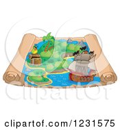 Pirate Ship On A Parchment Treasure Map