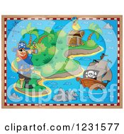Captain Pirate Ship And Parrot On A Treasure Map