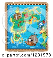 Pirate Ship And Parrots On A Treasure Map