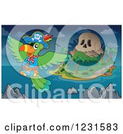 Poster, Art Print Of Pirate Parrot Near A Skull Island