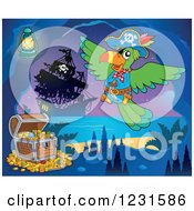 Poster, Art Print Of Pirate Parrot With Treasure In A Cave