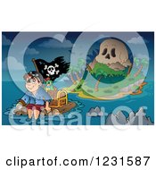 Poster, Art Print Of Pirate Floating Away From A Skull Island
