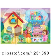 Poster, Art Print Of Birthday Party Kids With A Greeting In A Homes Front Yard 2