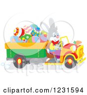 Poster, Art Print Of Happy Easter Bunny Driving A Truck Full Of Eggs