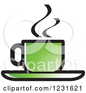 Clipart Of A Green Steamy Tea Cup And Saucer Icon Royalty Free Vector Illustration by Lal Perera
