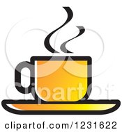Clipart Of A Yellow Steamy Tea Cup And Saucer Icon Royalty Free Vector Illustration