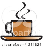 Clipart Of A Brown Steamy Tea Cup And Saucer Icon Royalty Free Vector Illustration