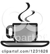 Clipart Of A Gray Steamy Tea Cup And Saucer Icon Royalty Free Vector Illustration