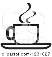 Clipart Of A Black And White Steamy Tea Cup And Saucer Icon Royalty Free Vector Illustration by Lal Perera