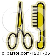 Clipart Of A Green Scissors And A Comb Icon 3 Royalty Free Vector Illustration